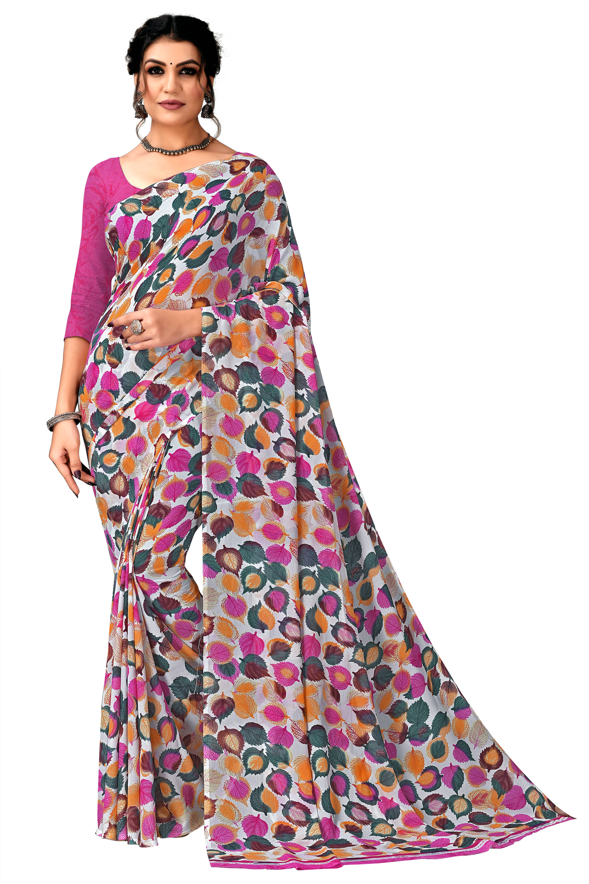 Kanooda Prints Georgette Printed Saree With Unstitched Blouse Piece ( Pink ) Kanooda Prints Georgette Printed Saree With Unstitched Blouse Piece ( Pink )