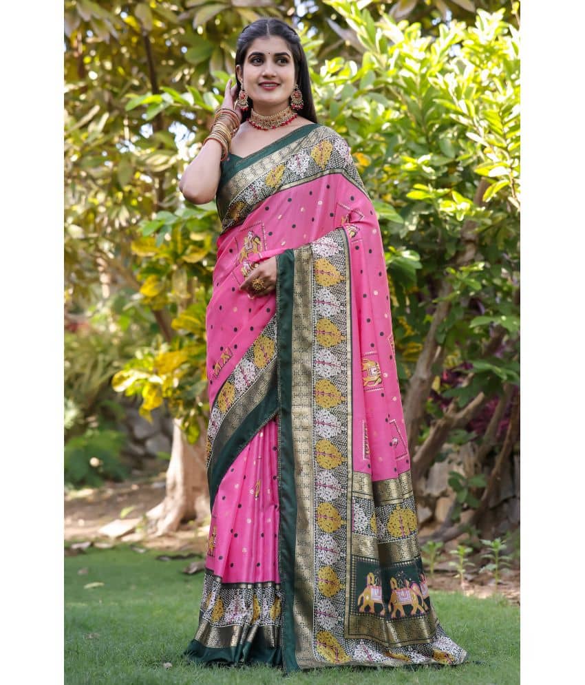 Kanooda Prints Silk Printed Saree With Unstitched Blouse Piece ( Pink ) - Sarees | Buy online on ZillyBuy