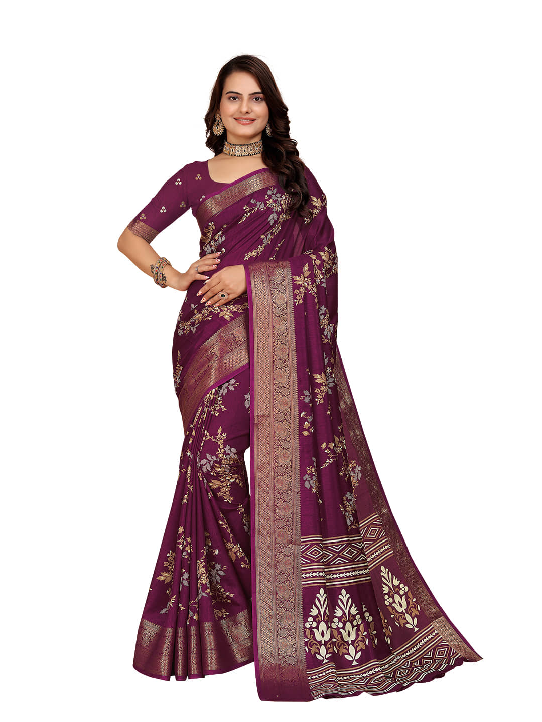 Kanooda Prints Silk Printed Saree With Unstitched Blouse Piece ( Mustard ) - Sarees | Buy online on ZillyBuy