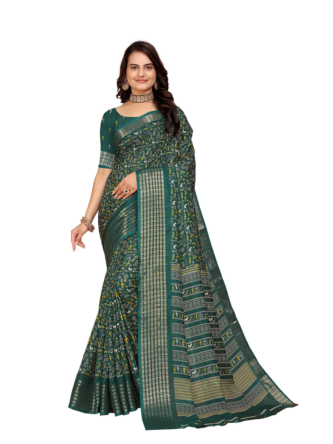    			Kanooda Prints Silk Printed Saree With Unstitched Blouse Piece ( Sea Green )