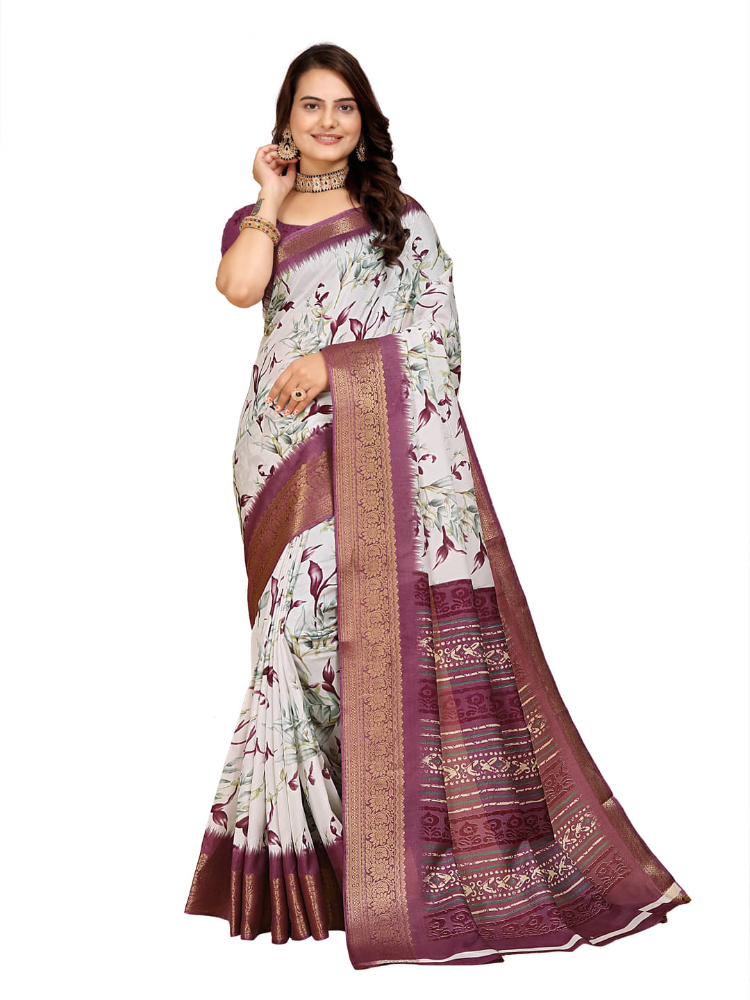     			Kanooda Prints Silk Printed Saree With Unstitched Blouse Piece ( Wine )