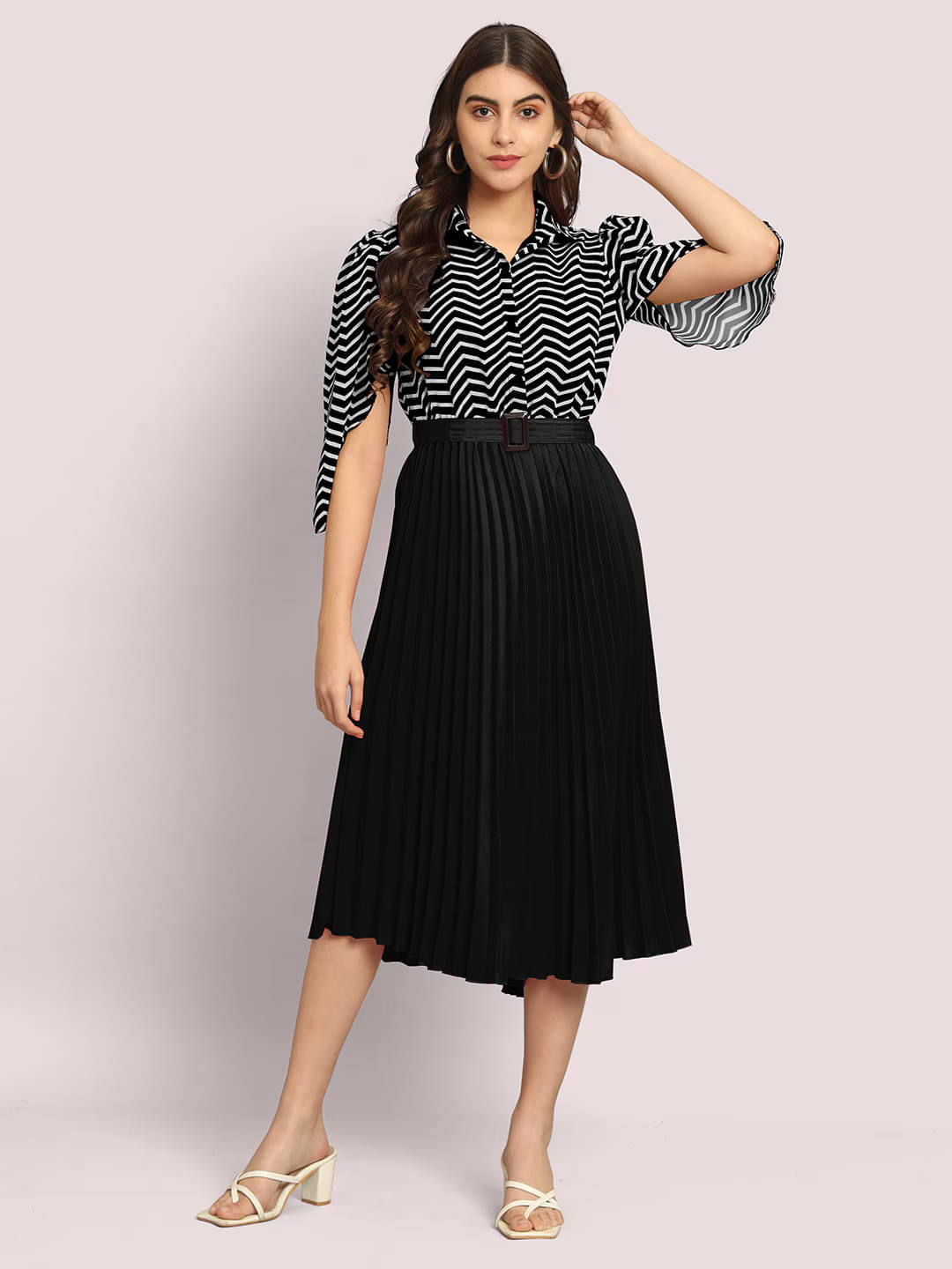 Krunal Raiyani Polyester Printed Midi Women's Fit & Flare Dress - Black ( Pack of 1 ) Krunal Raiyani Polyester Printed Midi Women's Fit & Flare Dress - Black ( Pack of 1 )