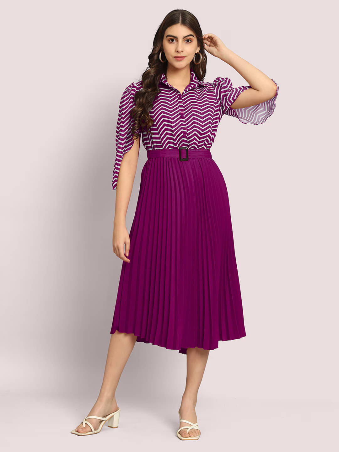 Krunal Raiyani Polyester Printed Midi Women's Fit & Flare Dress - Purple ( Pack of 1 ) Krunal Raiyani Polyester Printed Midi Women's Fit & Flare Dress - Purple ( Pack of 1 )