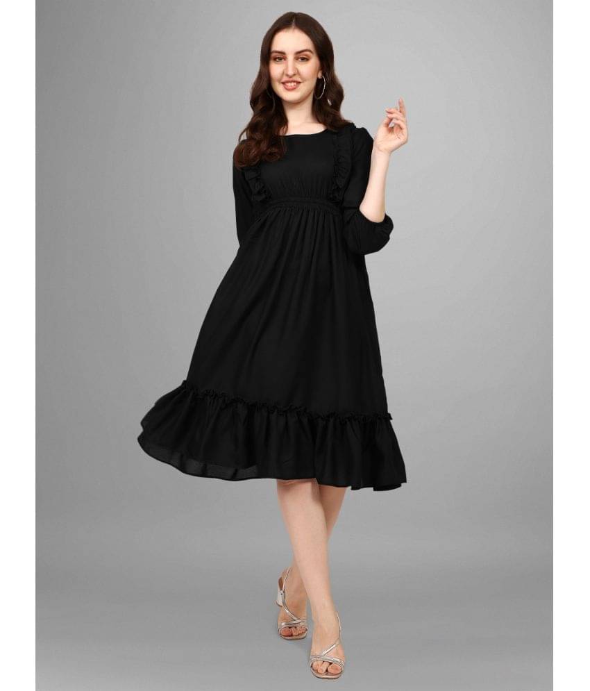 Krunal Raiyani Women Polyester Solid Fit & Flare Dress ( Black )     			Krunal Raiyani Women Polyester Solid Fit & Flare Dress ( Black )