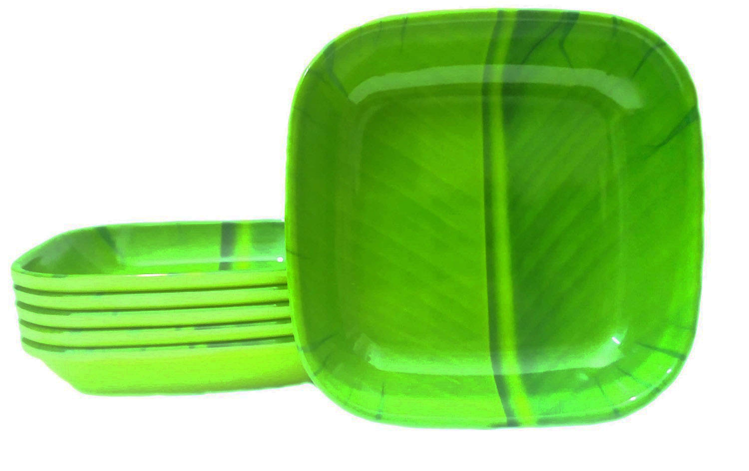     			Laserbot Banana Leaf Square Soccer Green Serving Tray ( Set of 6 )