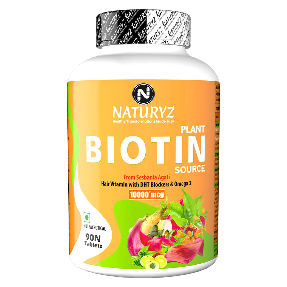 NATURYZ 100% Plant Based Biotin with DTH Omega 3 for Strong Hairs, Nails, Glowing Skin - 90 Tablets NATURYZ 100% Plant Based Biotin with DTH Omega 3 for Strong Hairs, Nails, Glowing Skin - 90 Tablets