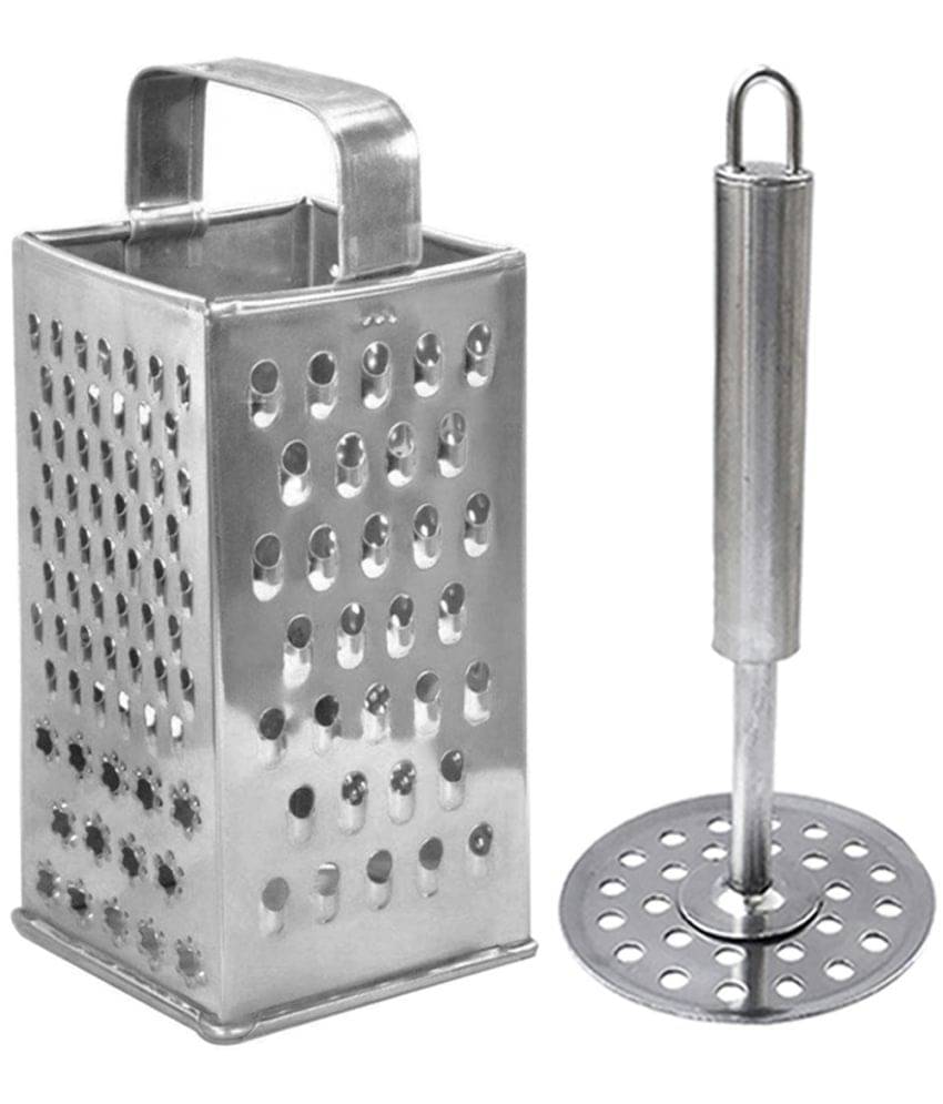     			OC9 Silver Stainless Steel 8 in 1 Grater+Potato Masher ( Set of 2 )
