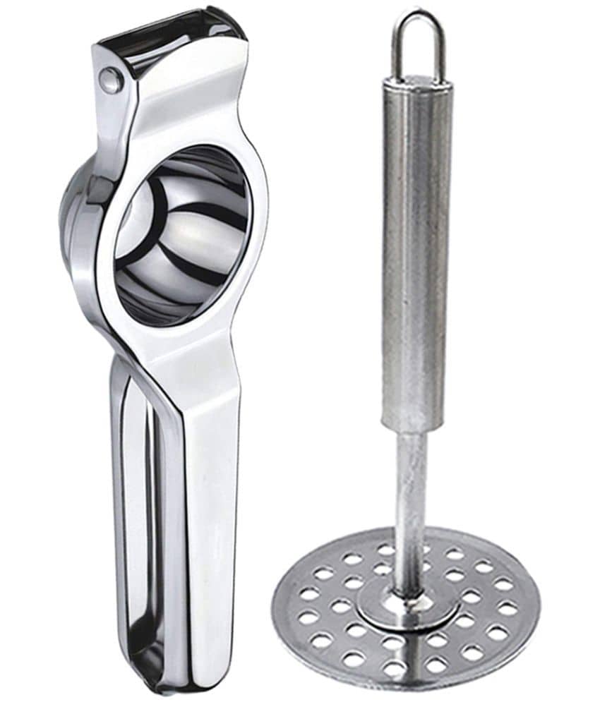 OC9 Silver Stainless Steel Lemon Squeezer+Potato Masher ( Set of 2 )