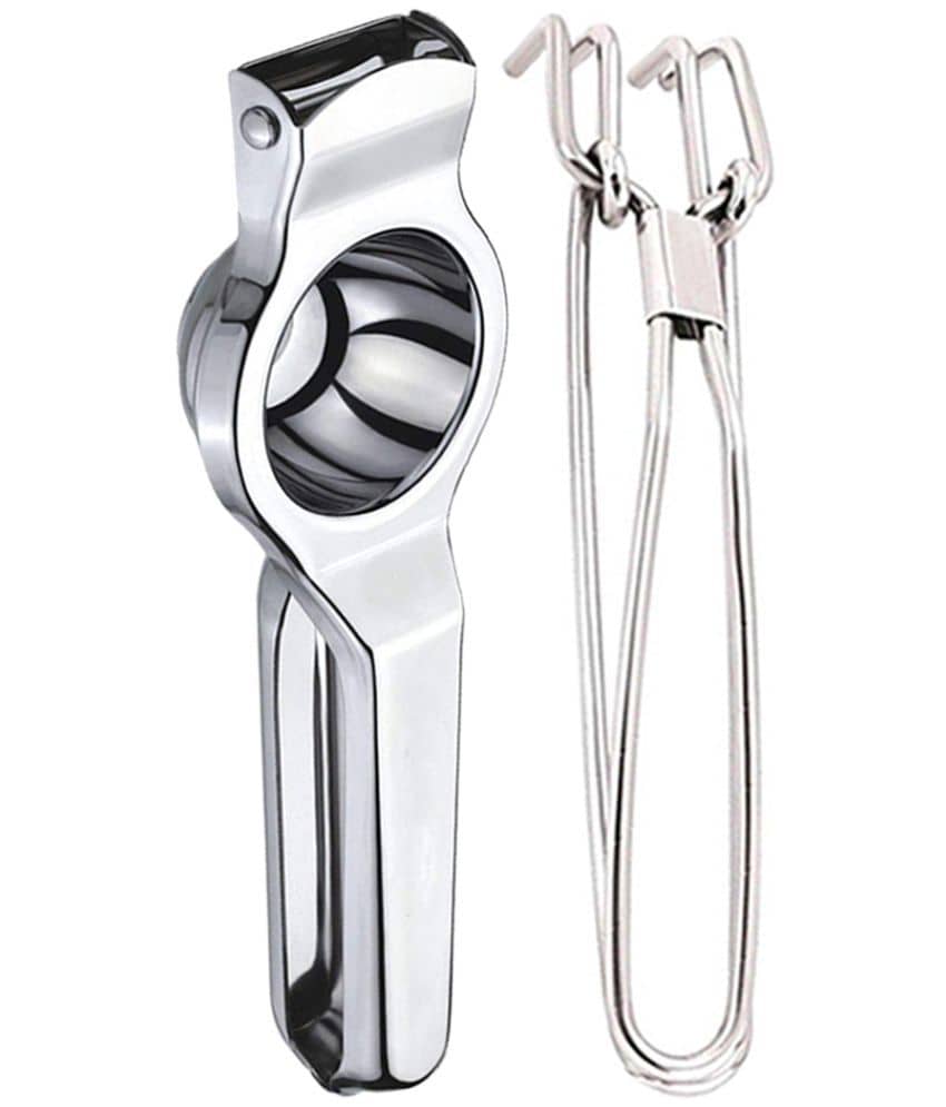 OC9 Silver Stainless Steel Lemon Squeezer+Pakkad ( Set of 2 )