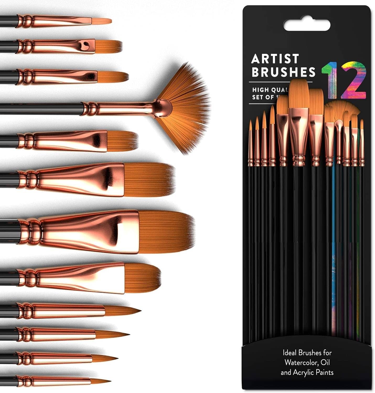 Painting Brushes Set of 12 Professional Round Pointed Tip Nylon Hair Artist Acrylic Paint Brush for Acrylic/Watercolor/Oil Painting