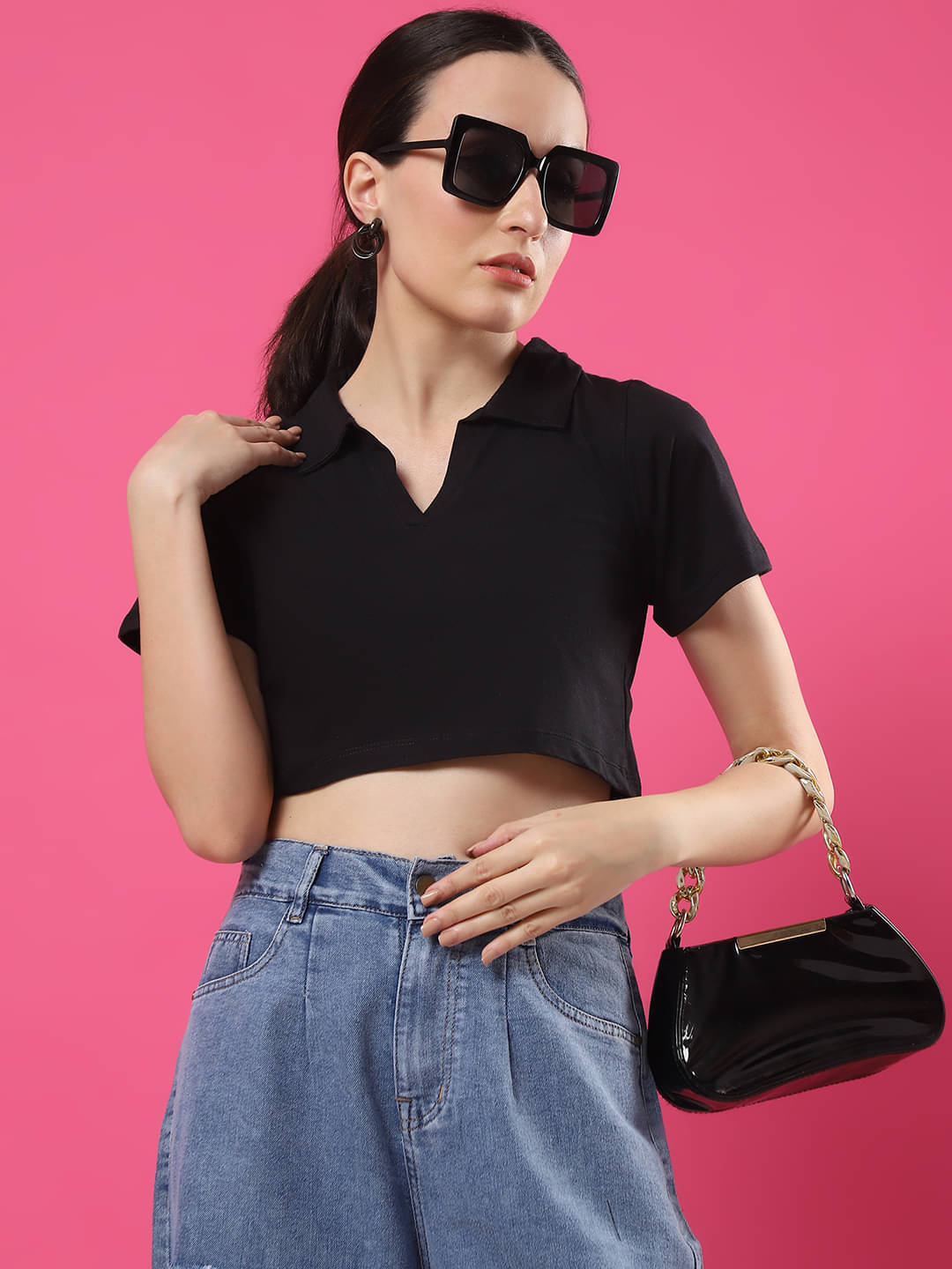     			Rigo Women's Cotton Crop Top ( Black )