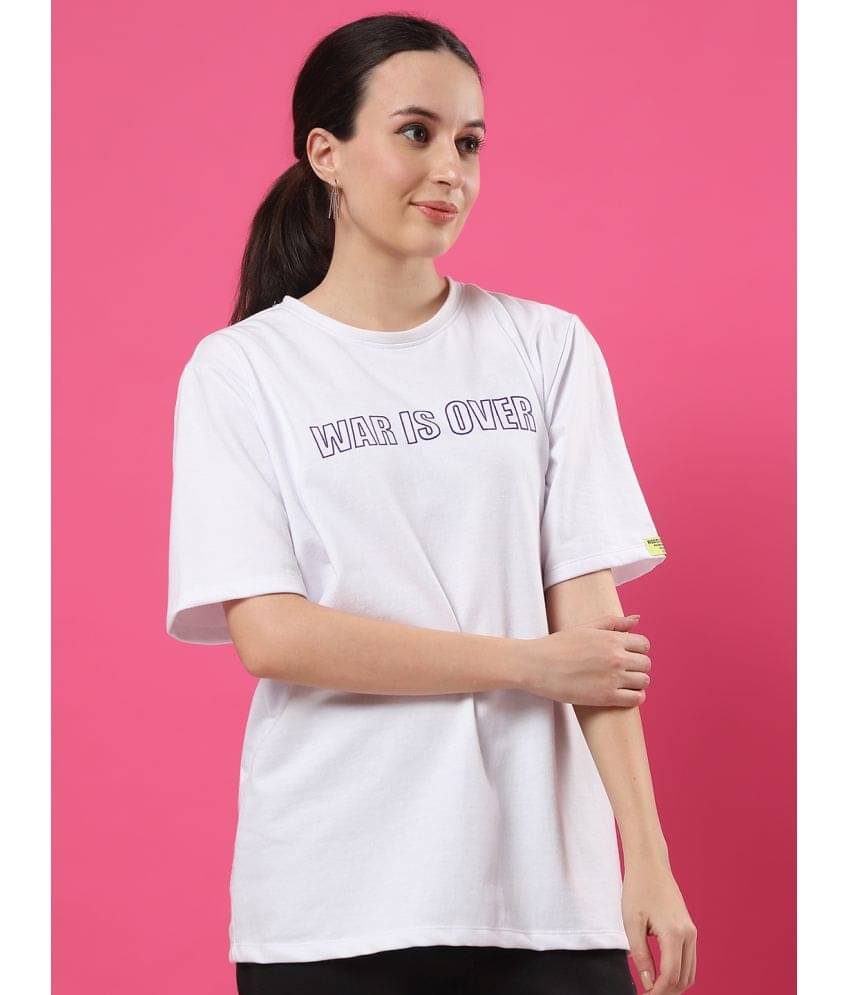 Rigo Women Cotton Blend Printed Oversized Fit Round Neck T-Shirt ( White )     			Rigo Women Cotton Blend Printed Oversized Fit Round Neck T-Shirt ( White )