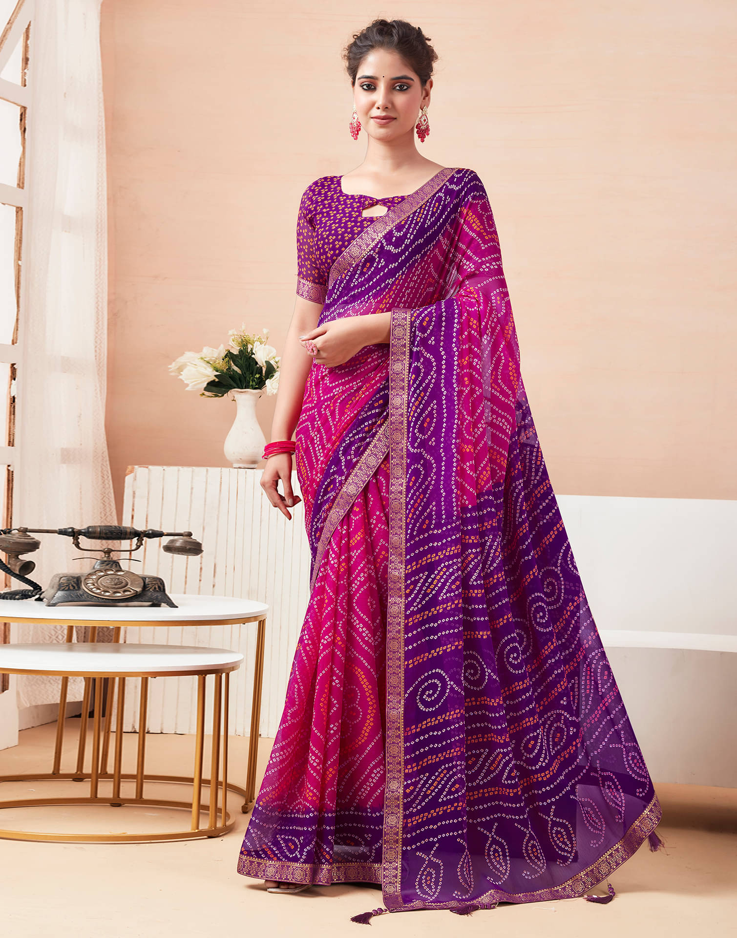     			Samah Chiffon Printed Saree With Unstitched Blouse Piece ( Magenta )