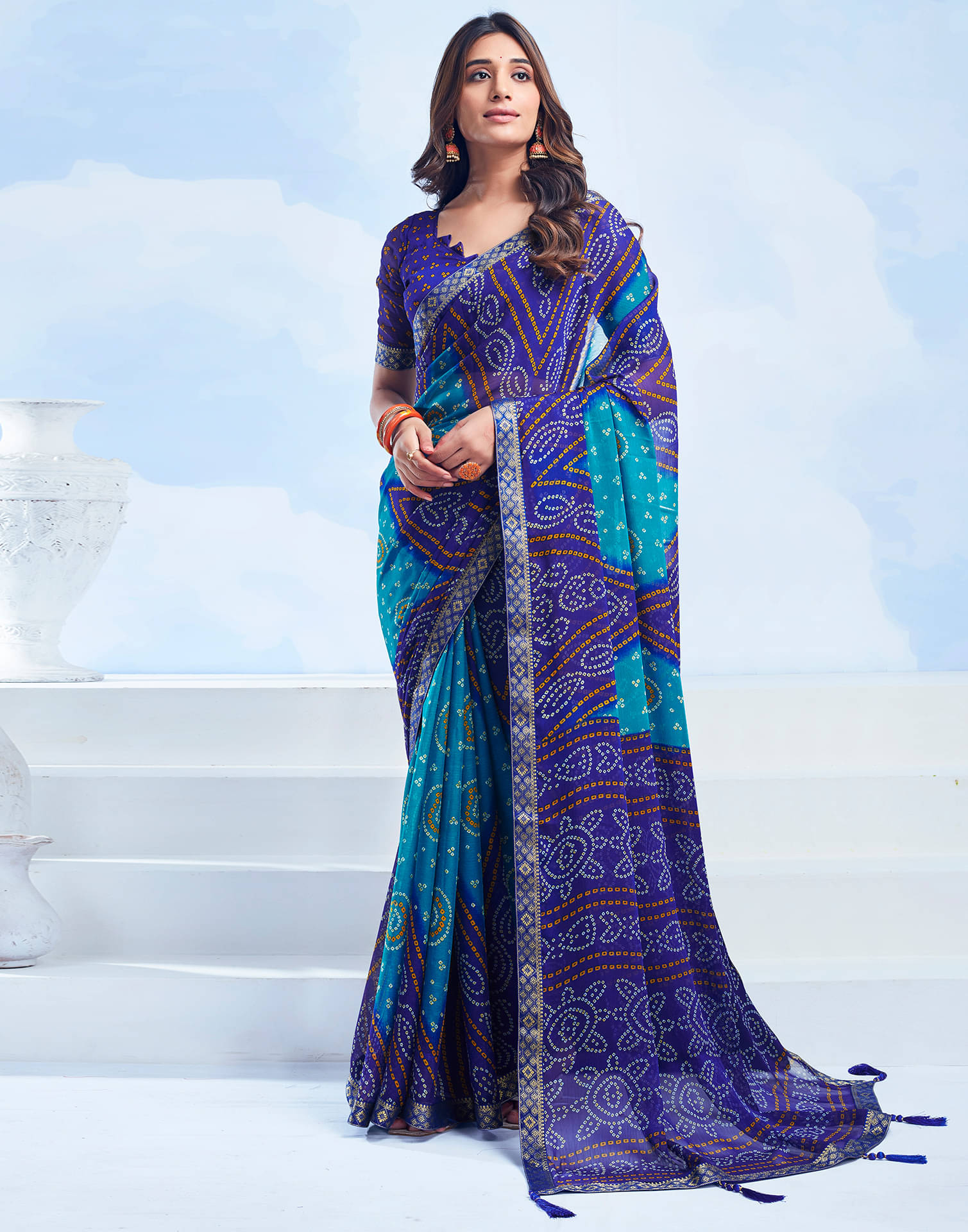 Samah Chiffon Printed Saree With Unstitched Blouse Piece ( Navy Blue ) Samah Chiffon Printed Saree With Unstitched Blouse Piece ( Navy Blue )
