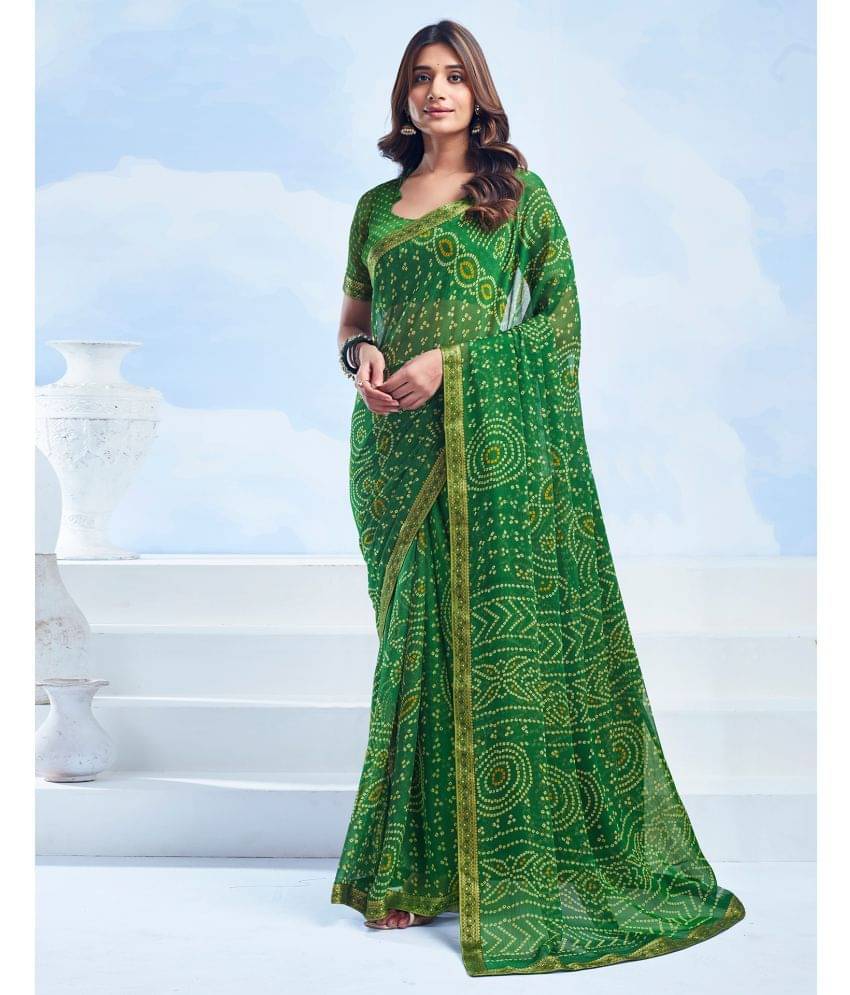 Samah Chiffon Printed Saree With Unstitched Blouse Piece ( Green ) Samah Chiffon Printed Saree With Unstitched Blouse Piece ( Green )