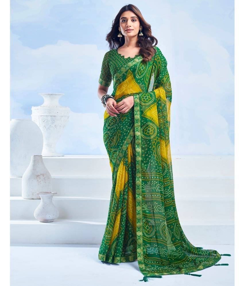 Samah Chiffon Printed Saree With Unstitched Blouse Piece ( Green ) Samah Chiffon Printed Saree With Unstitched Blouse Piece ( Green )