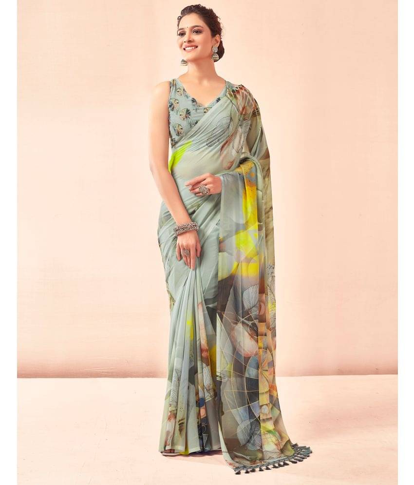 Samah Georgette Printed Saree With Unstitched Blouse Piece ( Light Green ) Samah Georgette Printed Saree With Unstitched Blouse Piece ( Light Green )