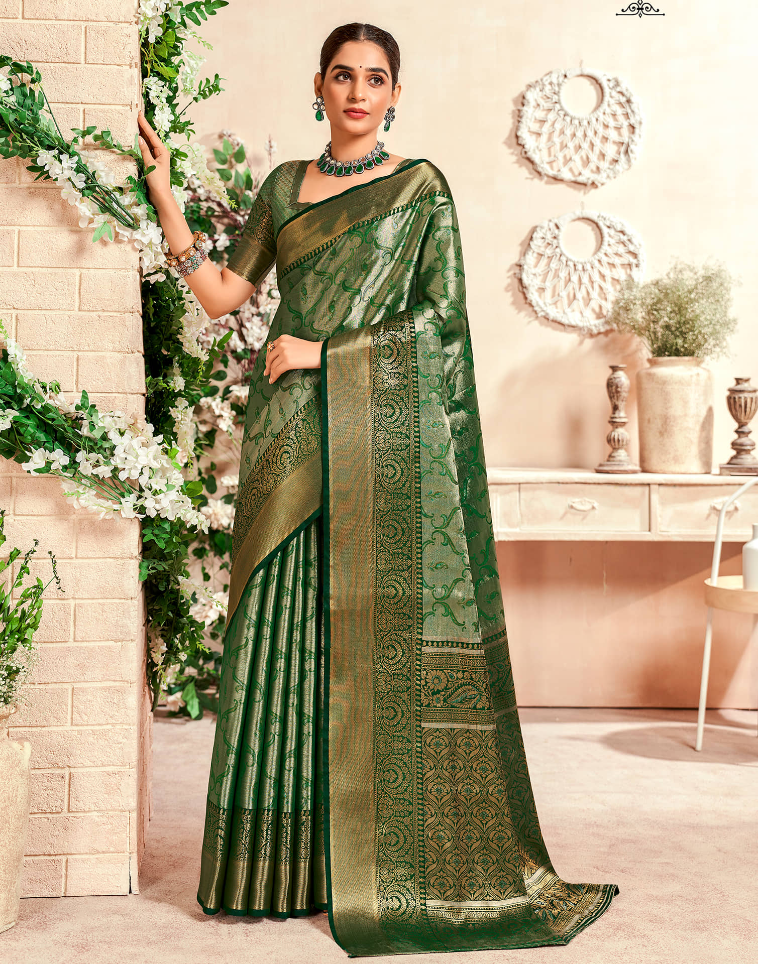 Samah Silk Woven Saree With Unstitched Blouse Piece ( Rama ) - Sarees | Buy online on ZillyBuy