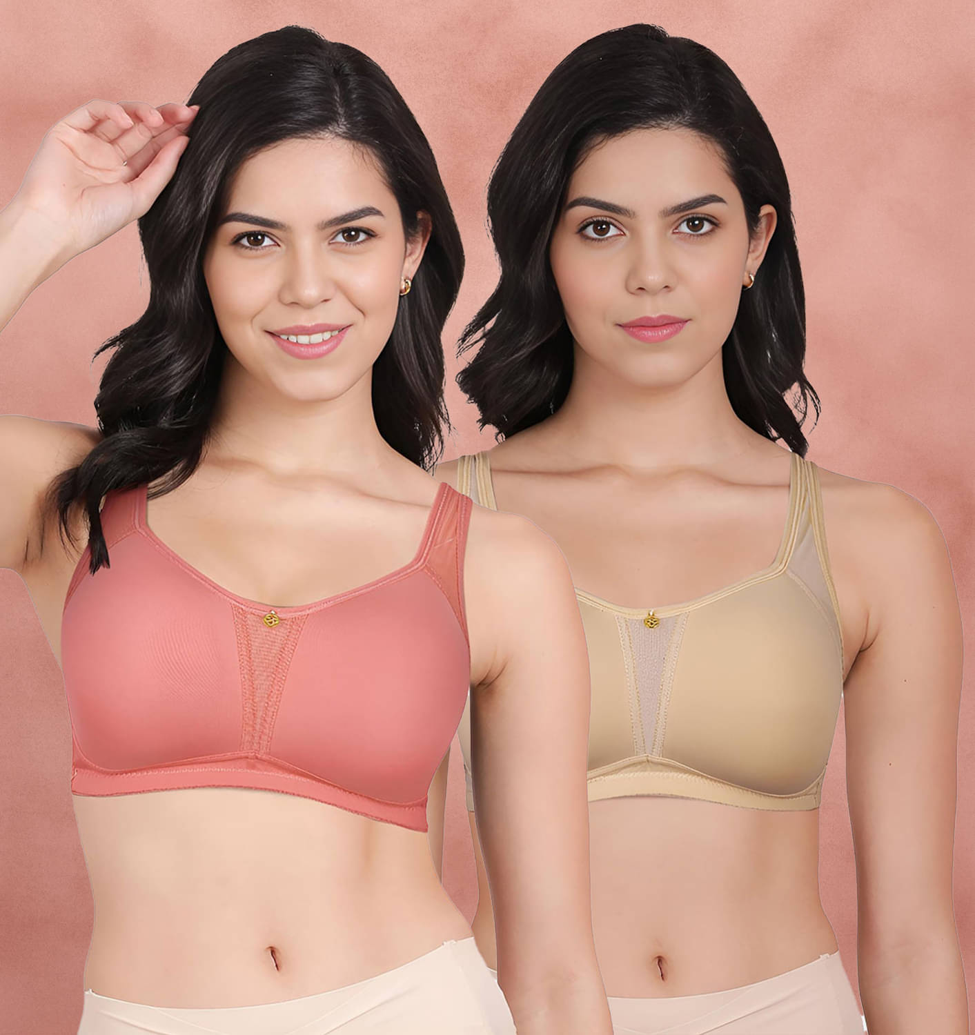     			Taabu Pack of 2 Nylon Lightly Padded Women's Minimizer Bra ( Multicolor ) taab-c2b-1487