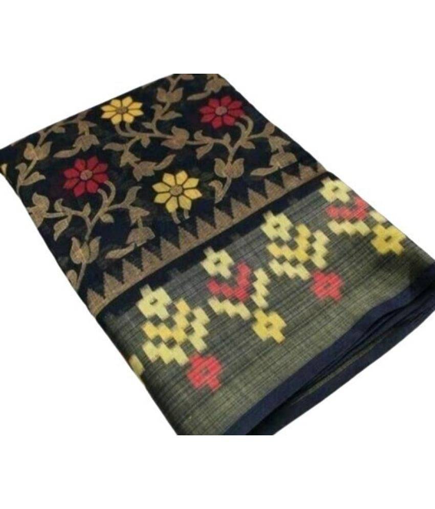    			Vkaran Cotton Silk Applique Saree Without Blouse Piece ( Black )