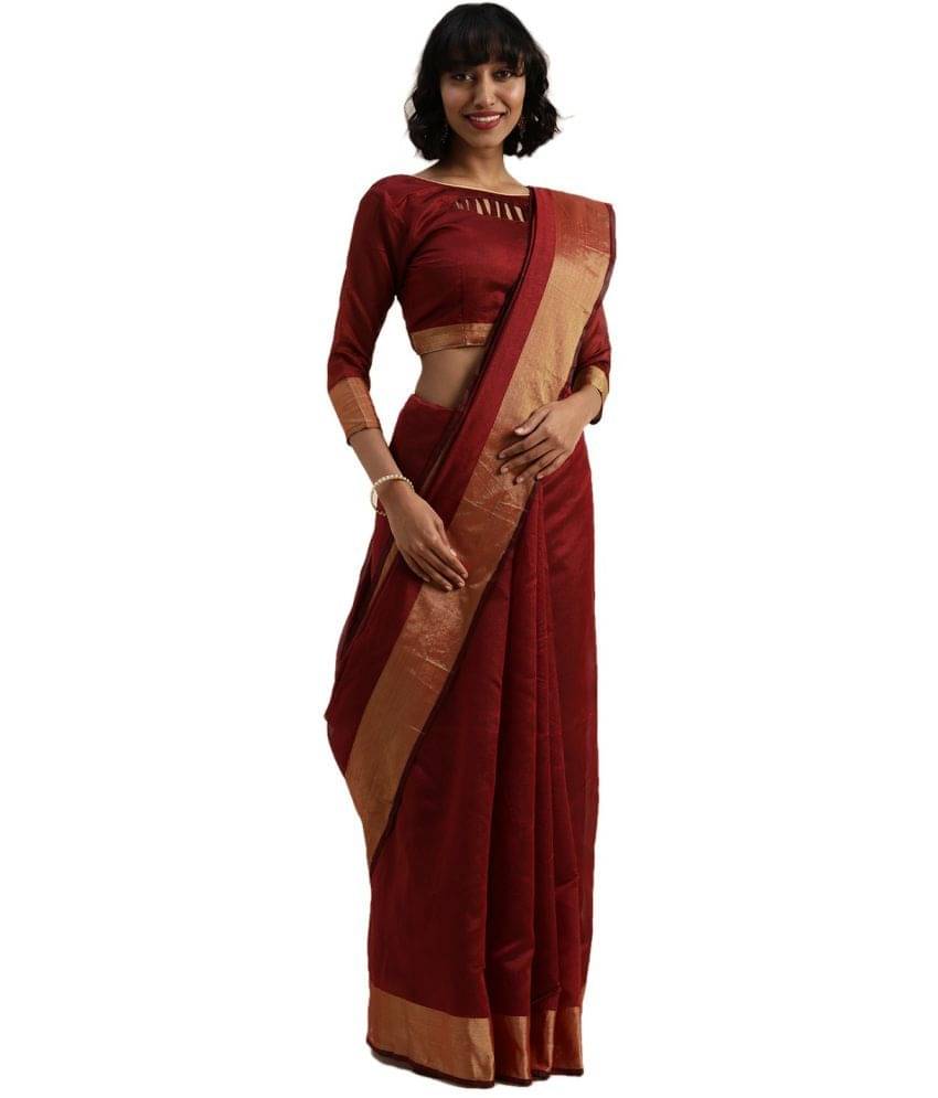 Vkaran Cotton Silk Applique Saree Without Blouse Piece ( Maroon ) Vkaran Cotton Silk Applique Saree Without Blouse Piece ( Maroon )