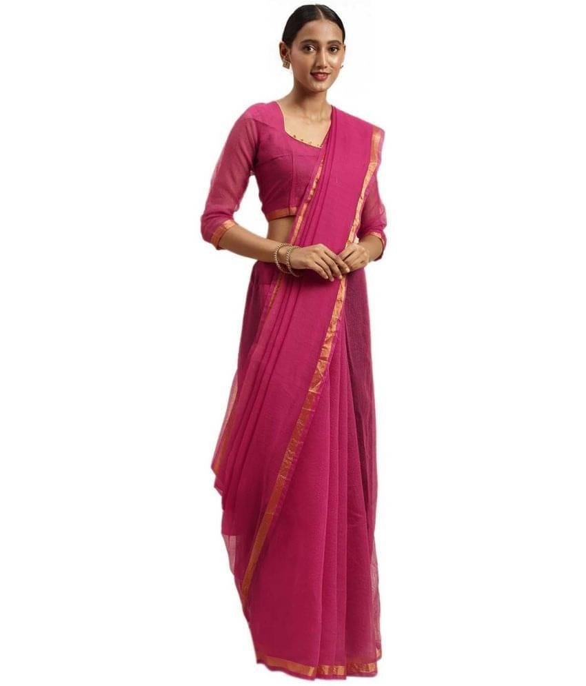 Vkaran Cotton Silk Applique Saree Without Blouse Piece ( Magenta ) Vkaran Cotton Silk Applique Saree Without Blouse Piece ( Magenta )