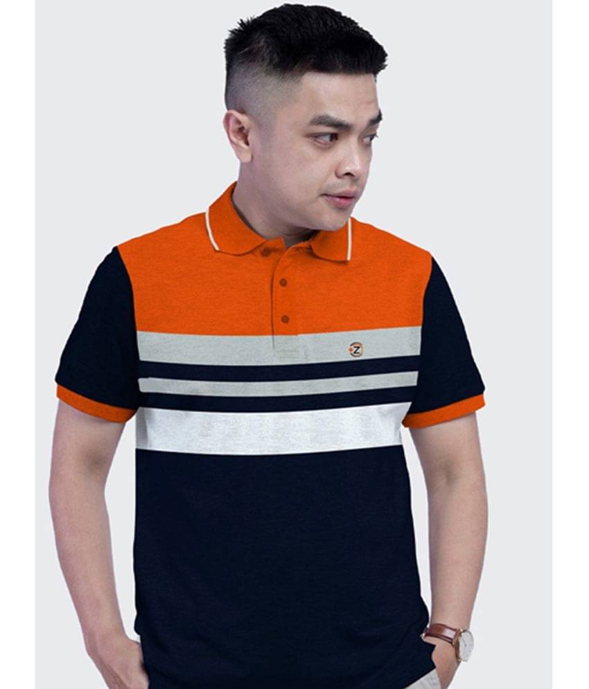     			WESTMAN Pack of 1 Cotton Blend Regular Fit Striped Half Sleeves Men's Polo T Shirt ( Orange )