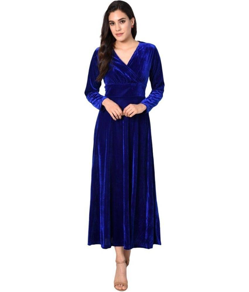 Westchic Women Velvet Solid Gown ( Blue ) Westchic Women Velvet Solid Gown ( Blue )