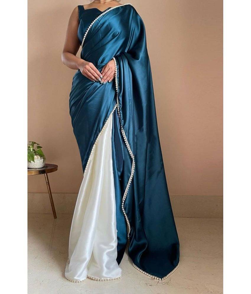 Aika Satin Embellished Saree With Unstitched Blouse Piece ( Teal ) Aika Satin Embellished Saree With Unstitched Blouse Piece ( Teal )