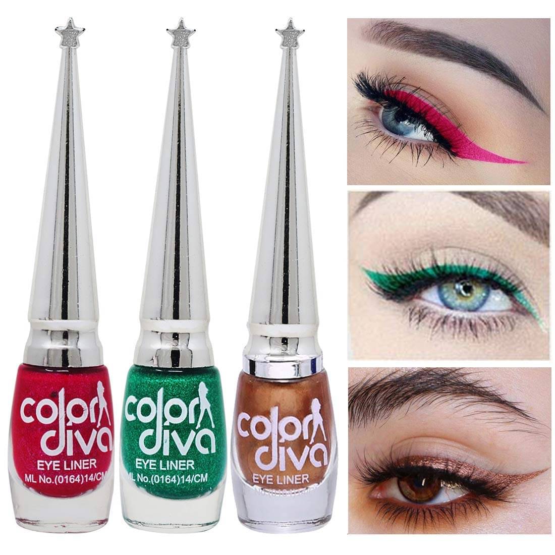     			Color Diva Eye Liner, Water Resistant, Long-Lasting, 6ml (Pink Green, Copper)