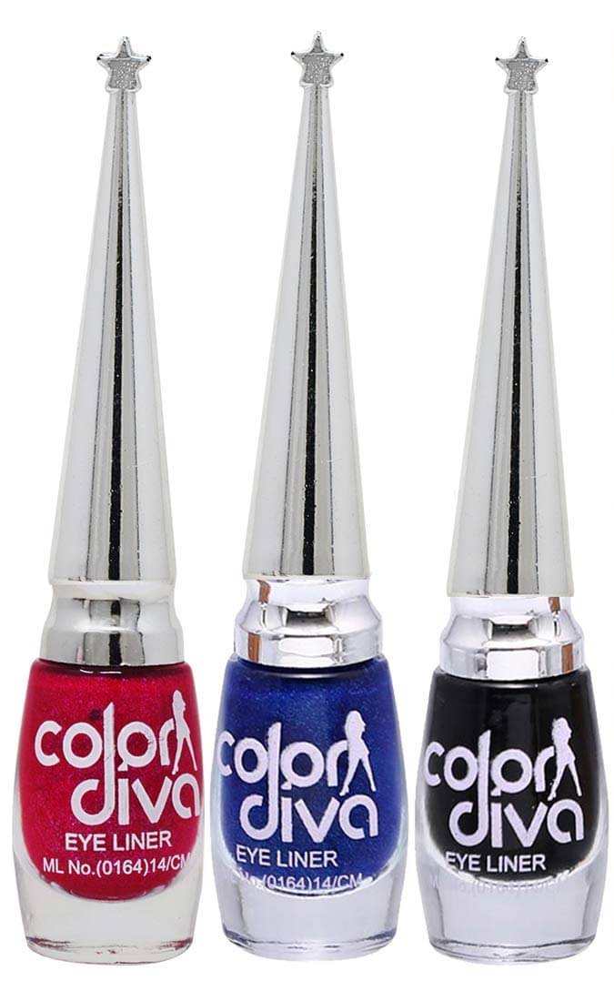     			Color Diva Eye Liner, Water Resistant, Long-Lasting, 6ml (Pink, Blue, Black) Matte Finish