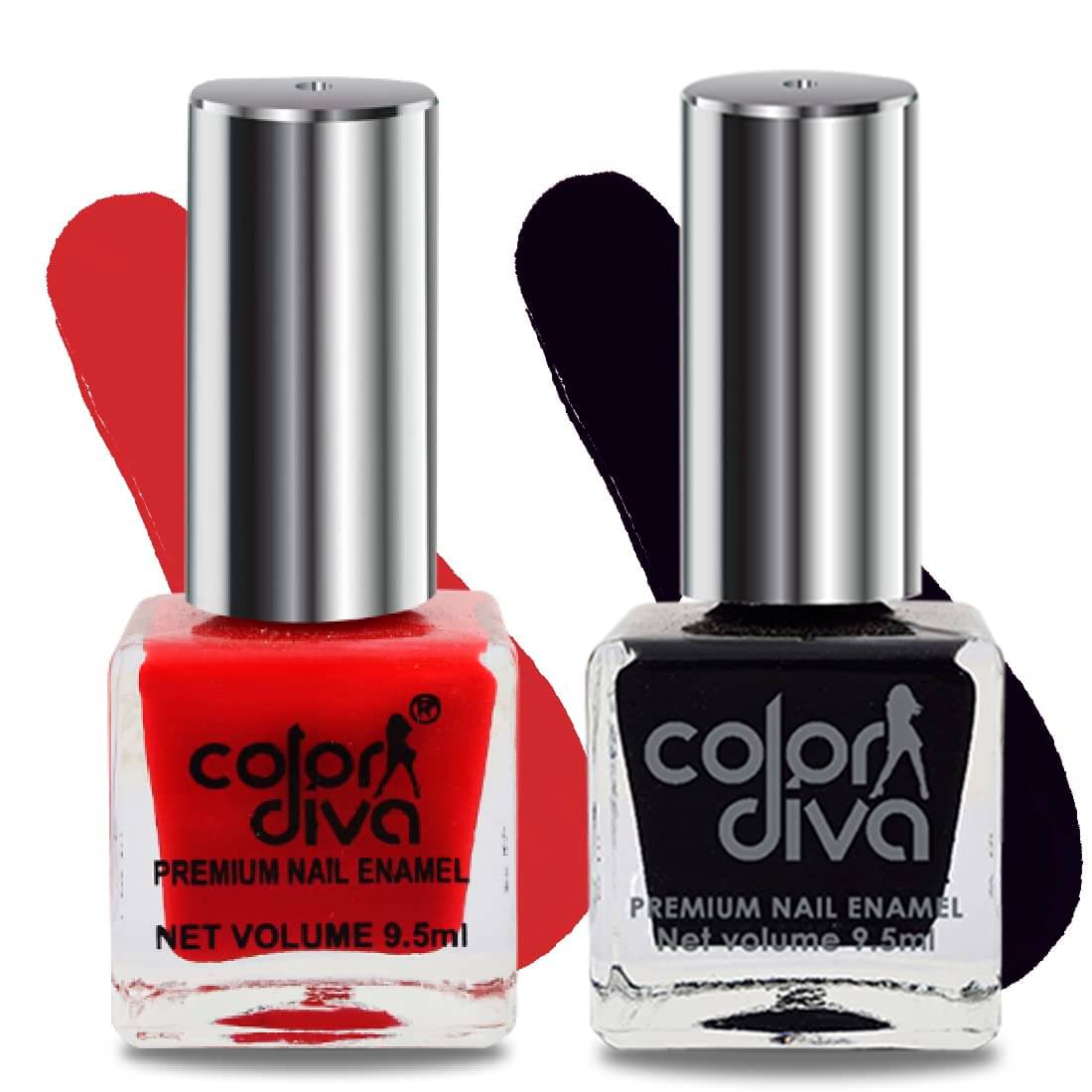     			Color Diva Unique Glossy Finish Nail Polish, 9.5ml | Quick-Drying, High Shine, Pack Of 2 Red & Black