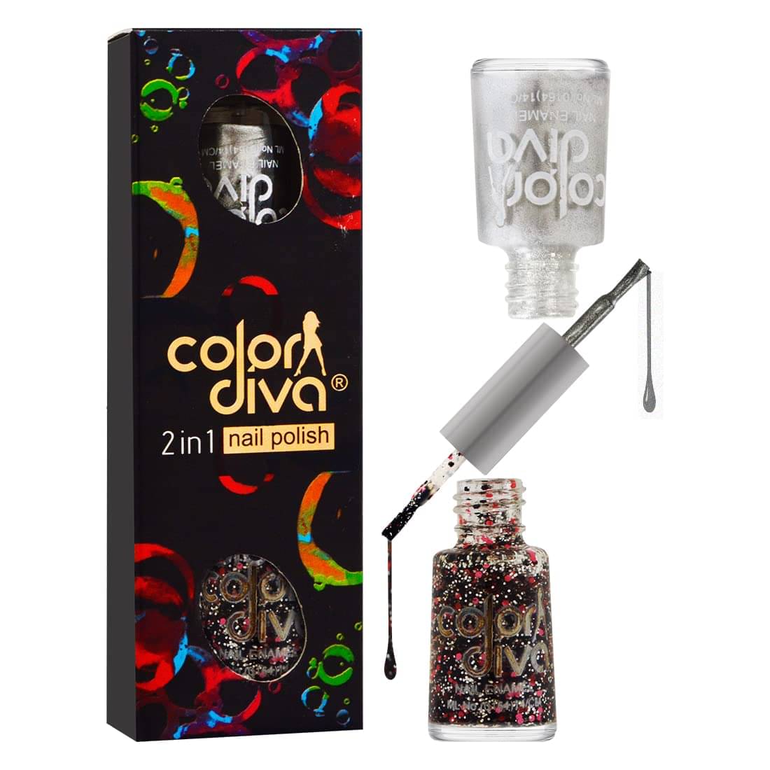     			COLOR DIVA 2 In 1 Nail Polish, 11ml | Chip Resistant, Long-Lasting (Silver & Mix Cocktail)