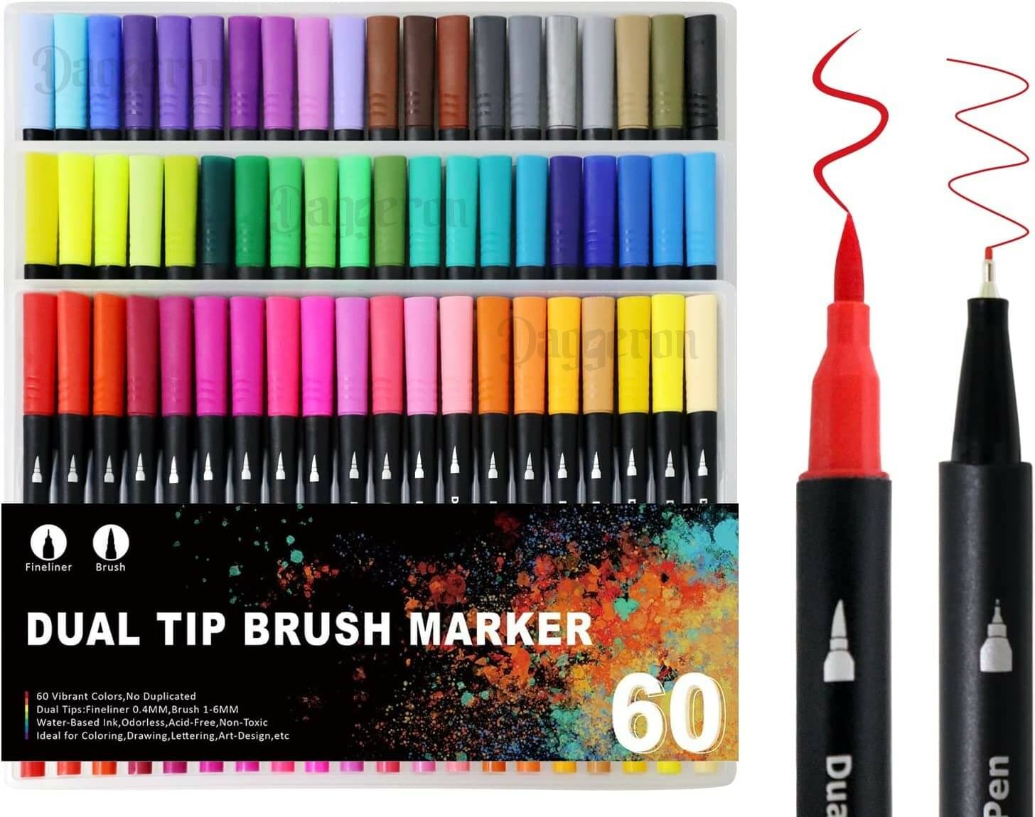     			Dual Tip Brush Marker Pens, 60 Color Markers, Fine Tip and Brush Tip Art Markers