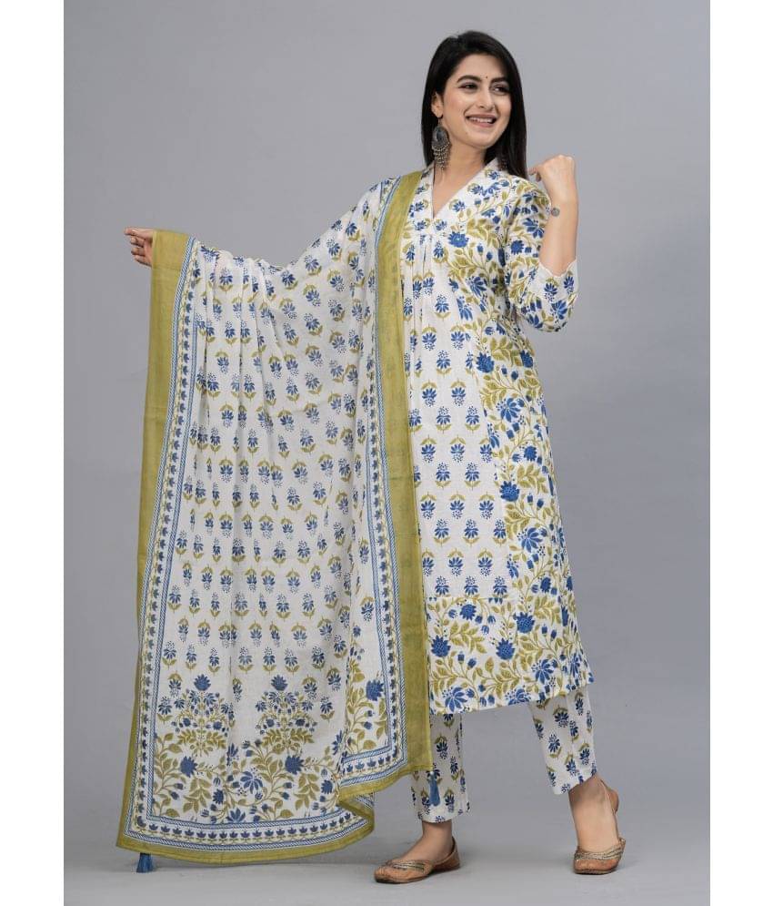 Frionkandy Cotton Printed Kurti With Pants Women's Stitched Salwar Suit - Green ( Pack of 1 )     			Frionkandy Cotton Printed Kurti With Pants Women's Stitched Salwar Suit - Green ( Pack of 1 )