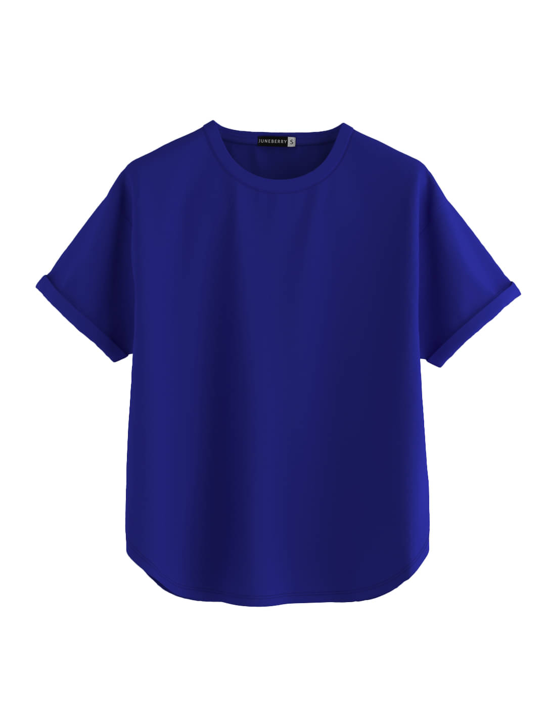     			JUNEBERRY Women Cotton Solid Oversized Fit Round Neck T-Shirt ( Blue )