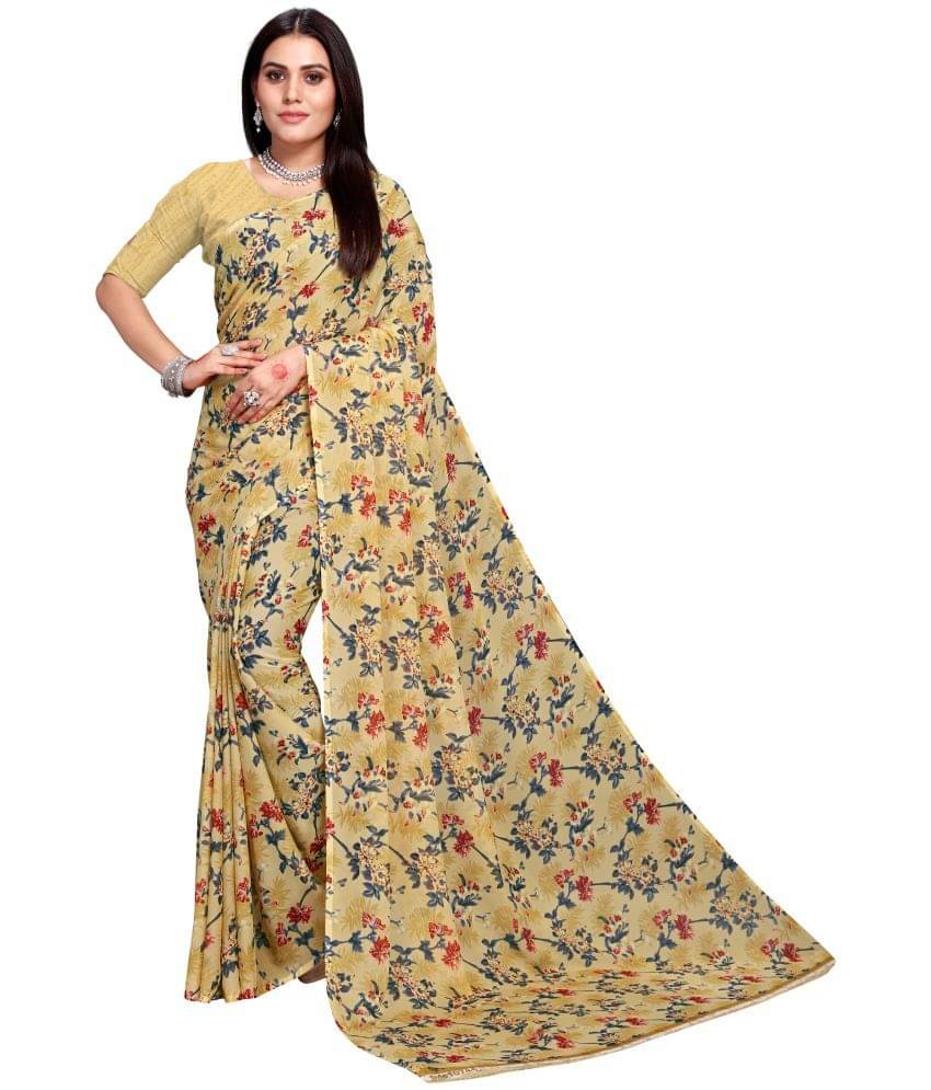     			Kanooda Prints Georgette Printed Saree With Unstitched Blouse Piece ( Yellow )