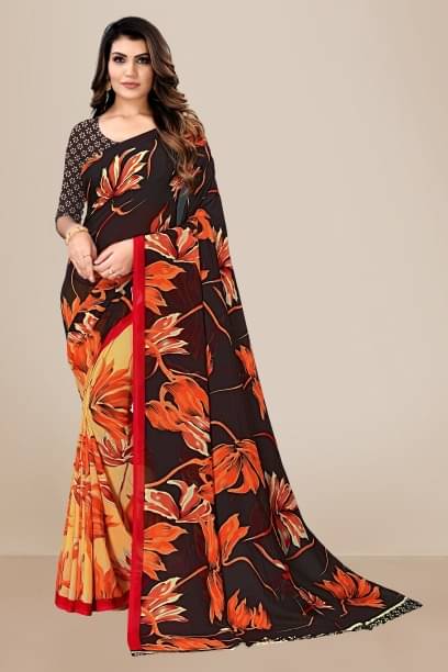     			Kanooda Prints Georgette Printed Saree With Unstitched Blouse Piece ( Orange )