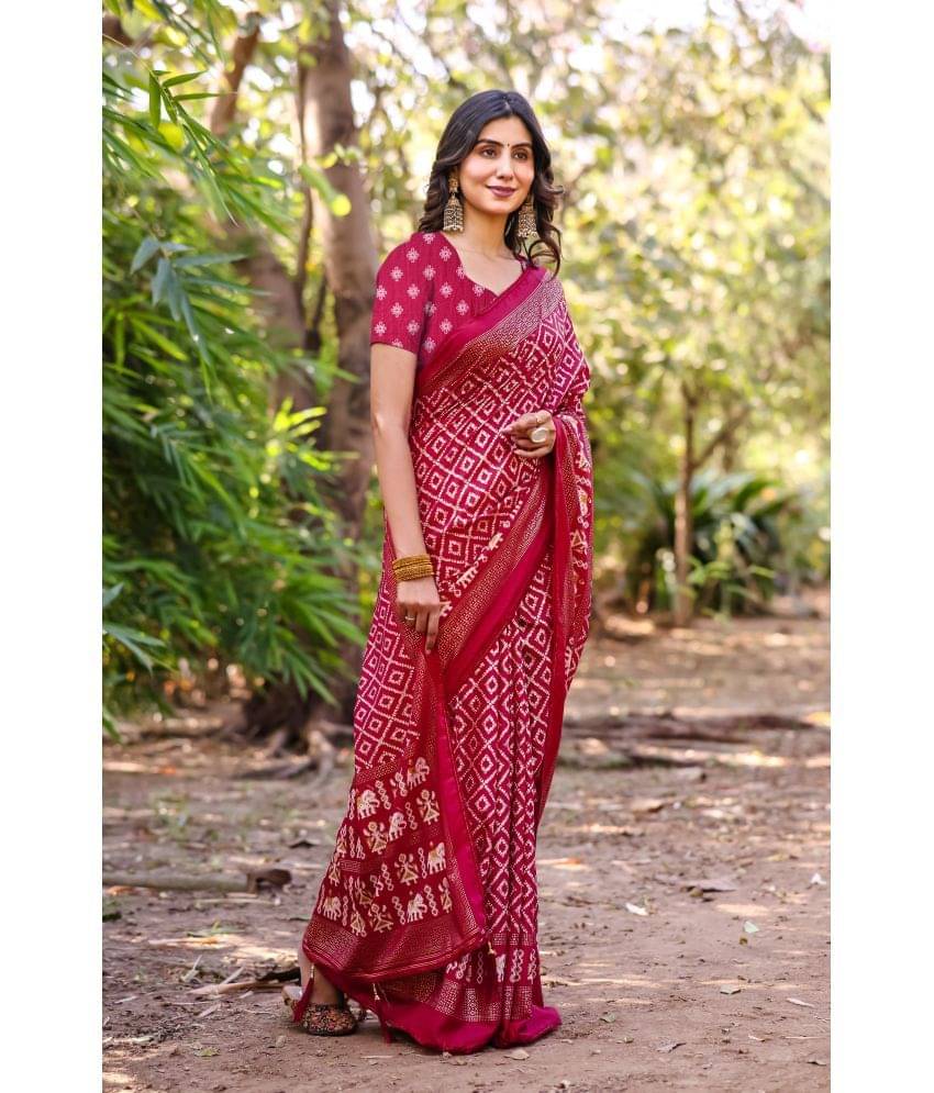 Kanooda Prints Silk Printed Saree With Unstitched Blouse Piece ( Maroon ) Kanooda Prints Silk Printed Saree With Unstitched Blouse Piece ( Maroon )