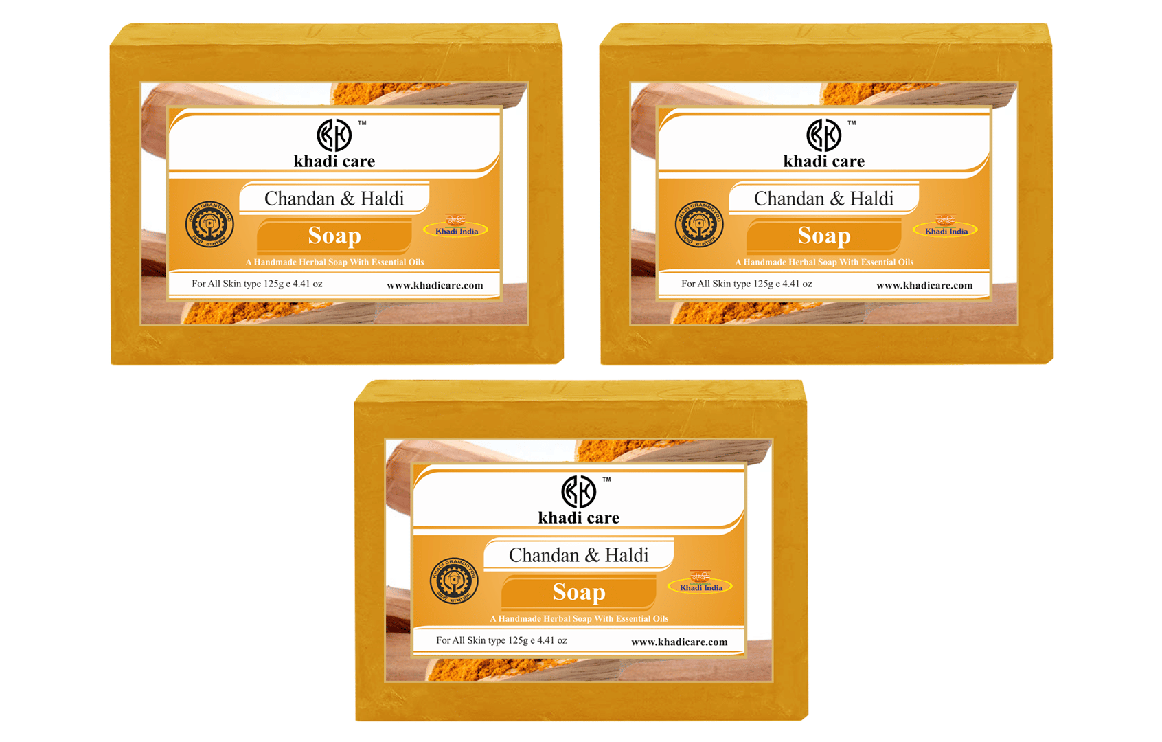 Khadi Care Herbal Chandan Haldi Soap (125g Each) Pack of 3
