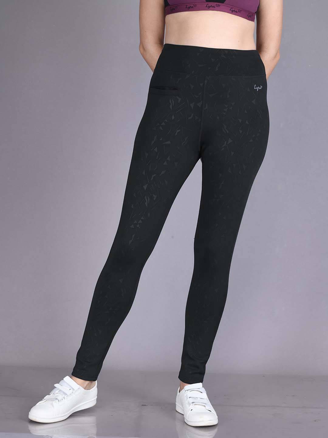     			LYRA Black Polyester Printed Tights - Single