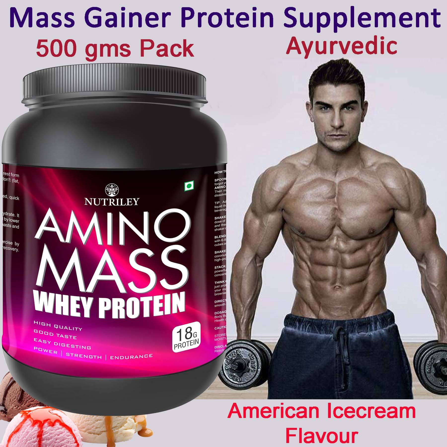 Nutriley Amino Mass Whey Protein ( 500 gm , American Ice Cream - Flavour ) Nutriley Amino Mass Whey Protein ( 500 gm , American Ice Cream - Flavour )