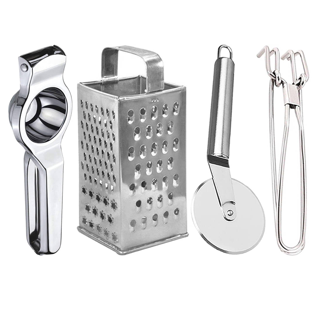     			OC9 Silver Stainless Steel Lemon Squeezer+8in1 Grater+Pizza Cutter+Pakkad ( Set of 4 )