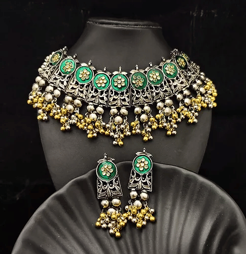 PUJVI Green Alloy Necklace Set ( Pack of 1 )