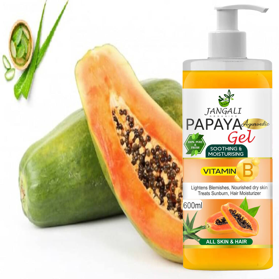     			PURE Jangali ORGANICS Papaya Face Gel For Glowing and Smoothing Skin 600ML