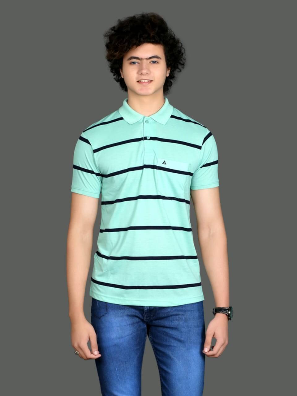     			SCOLLER Pack of 1 Cotton Blend Regular Fit Striped Half Sleeves Men's Polo T Shirt ( Sea Green )
