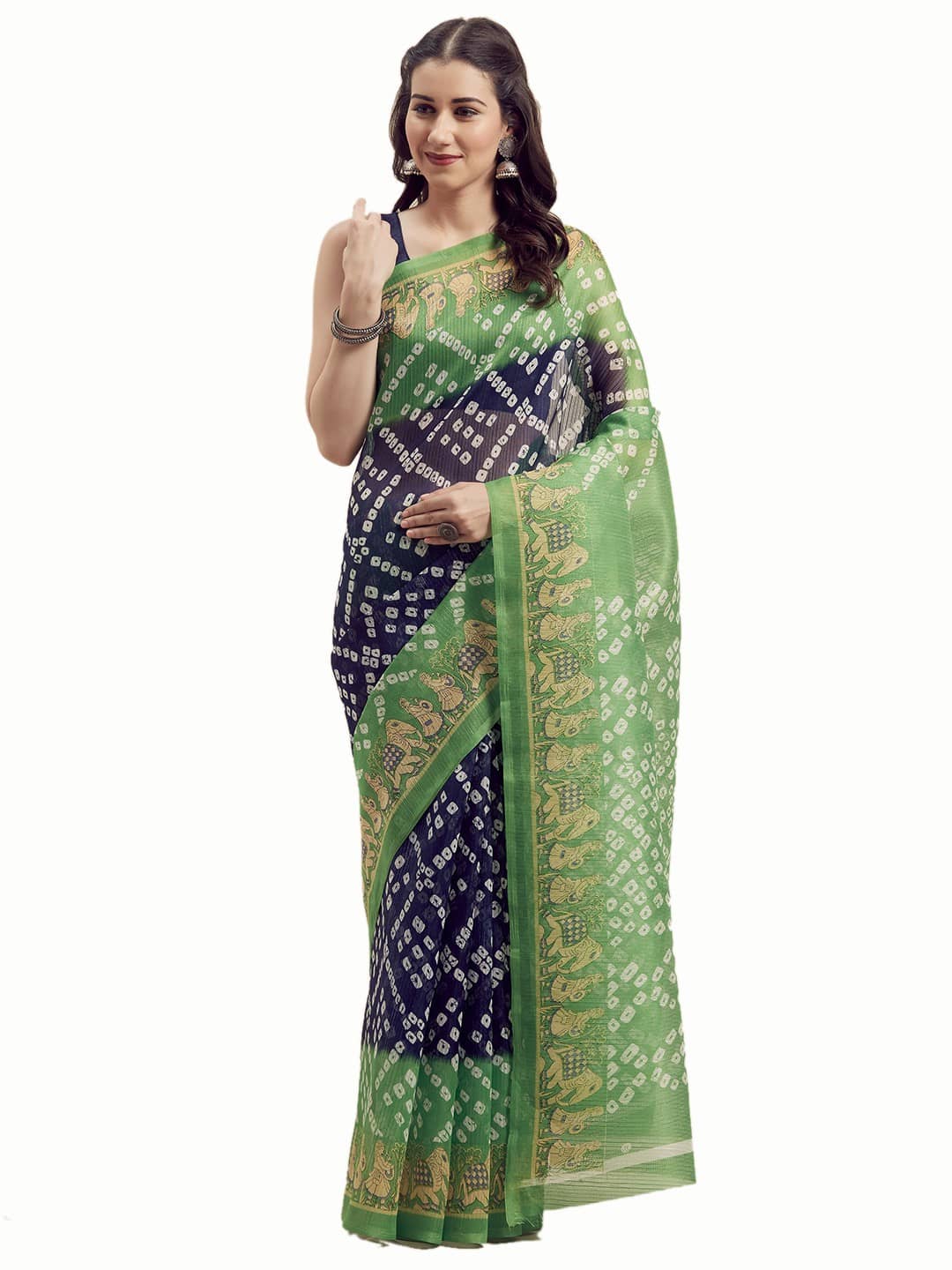 Saadhvi Art Silk Printed Saree With Unstitched Blouse Piece ( Green ) - Sarees | Buy online on ZillyBuy