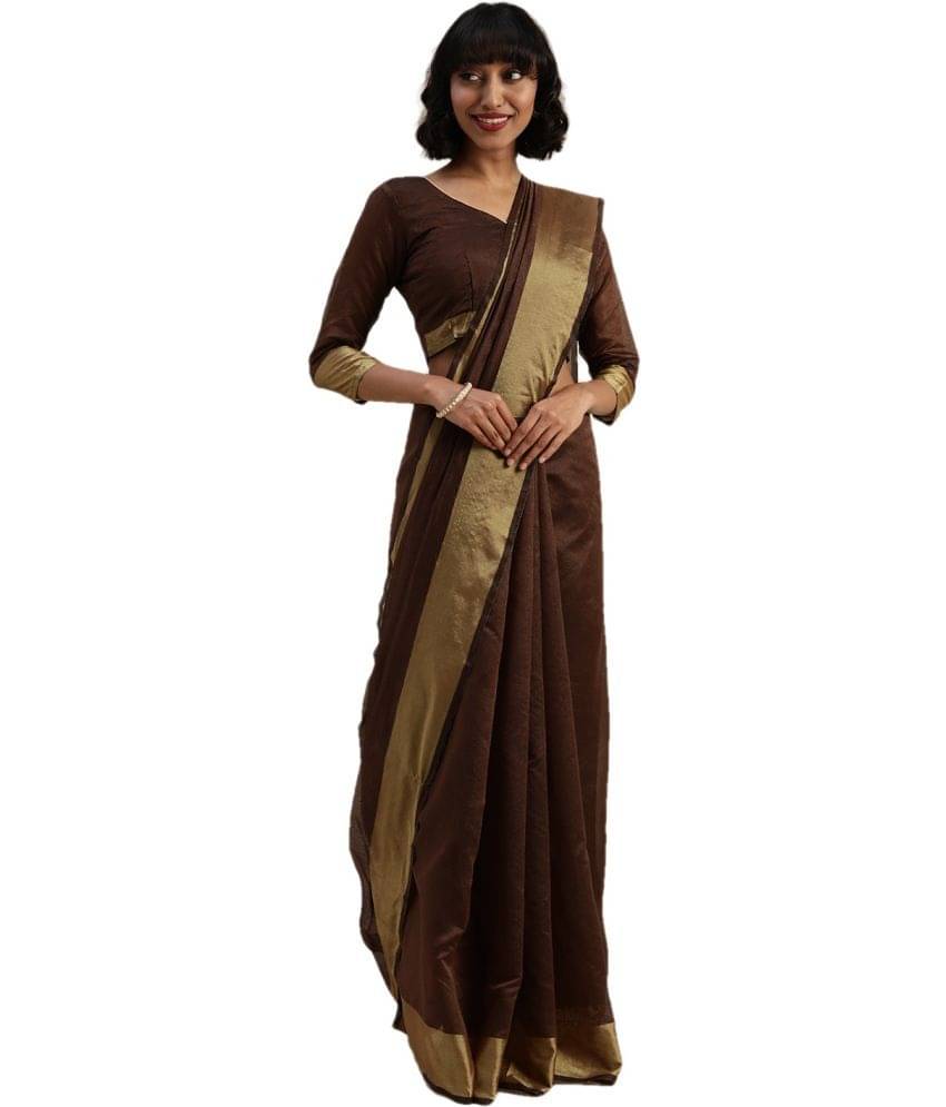 Saadhvi Cotton Silk Applique Saree Without Blouse Piece ( Brown ) Saadhvi Cotton Silk Applique Saree Without Blouse Piece ( Brown )