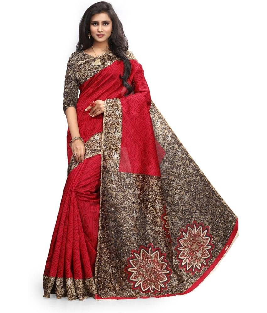 Saadhvi Cotton Silk Colorblock Saree With Unstitched Blouse Piece ( Red ) Saadhvi Cotton Silk Colorblock Saree With Unstitched Blouse Piece ( Red )