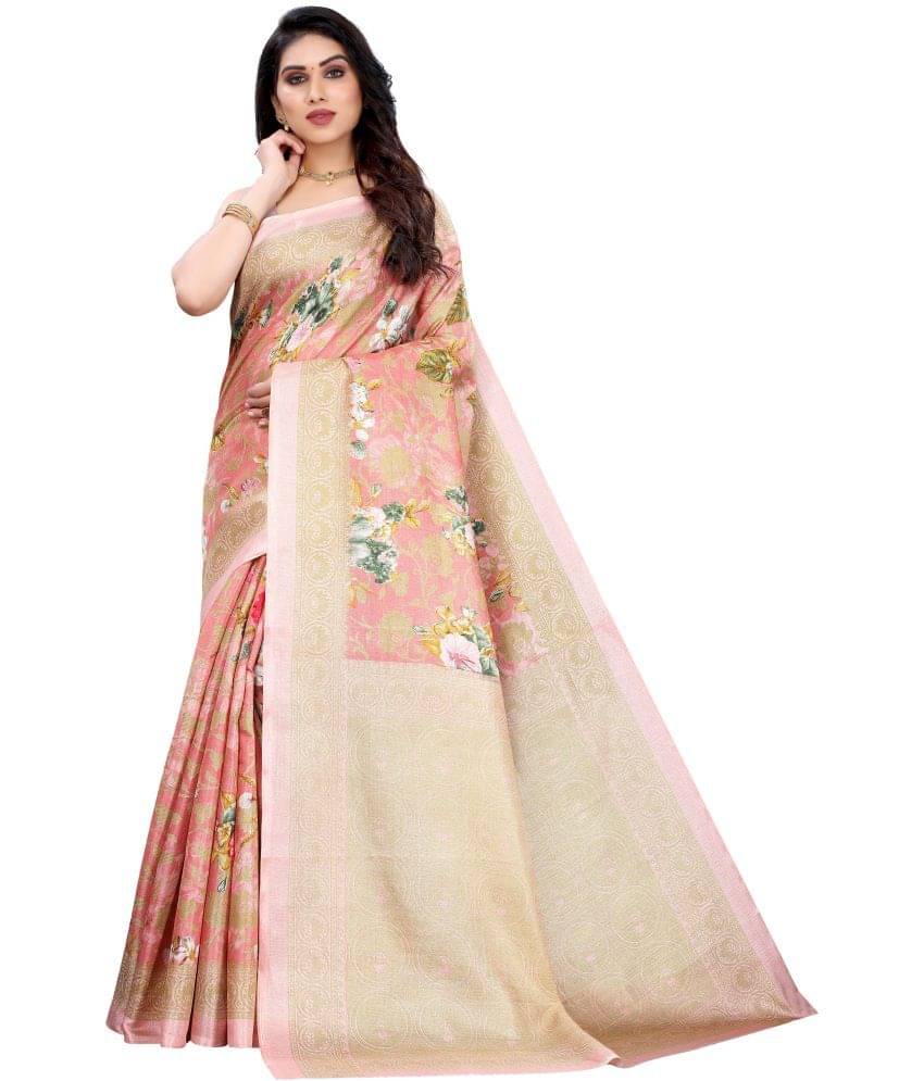 Saadhvi Cotton Silk Embellished Saree Without Blouse Piece ( Pink )     			Saadhvi Cotton Silk Embellished Saree Without Blouse Piece ( Pink )